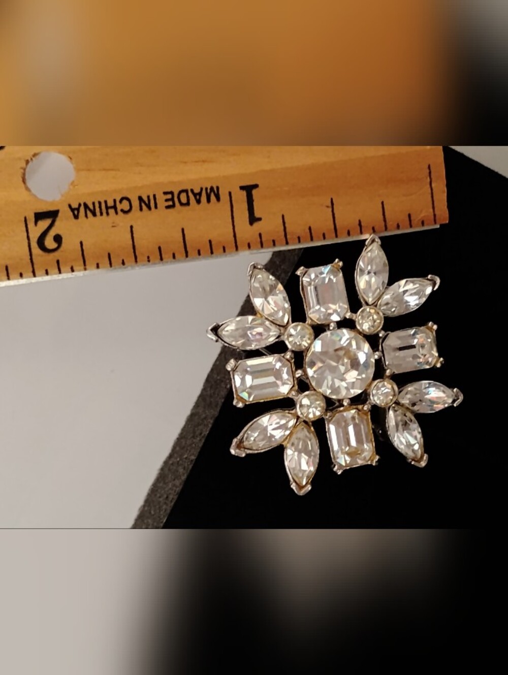 Rhinestone Snow Flake Brooch — Clear Crystal Accent - Picture 6 of 6